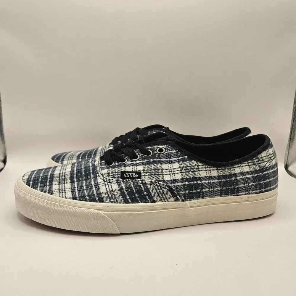 VANS MEN'S 11.5 AUTHENTIC GRUNGE PLAID BLACK BLUE SKATE SNEAKERS NWOB RARE